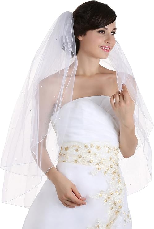 SAMKY 2T 2 Tier Rhinestone Crystal Pencil Edge Bridal Wedding Veil