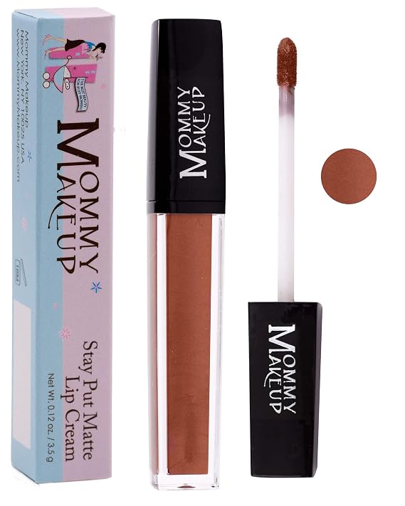 Mommy Makeup Stay Put Matte Lip Cream - Kiss-proof, Transfer-proof Lipstick | Waterproof, Long Lasting Lip Color, Highly Pigmented, Smudge-Proof, Hydrating Non-drying Formula All Day Wear (Amber)