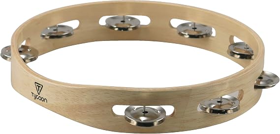Tycoon Percussion Single-Row Wooden Tambourine, Sturdy Siam Oak Frame, Bright-Sounding Steel Jingles, Ideal for Enhancing Rhythm in Various Musical Settings (TBW-10SBS)