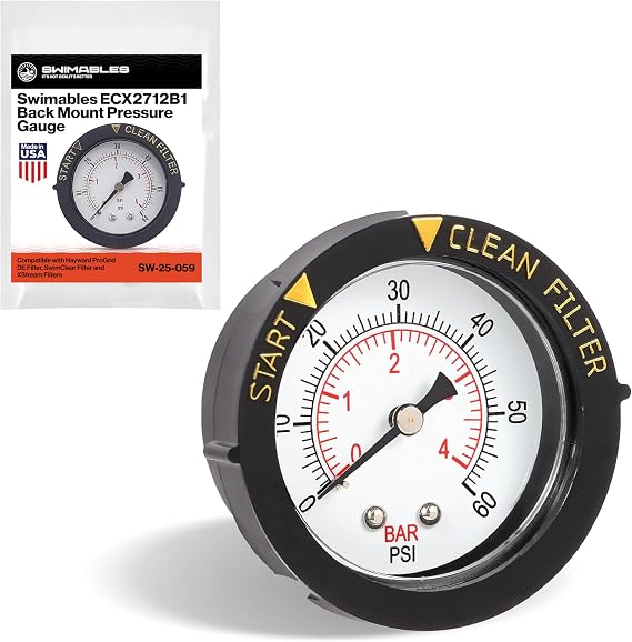 ECX2712B1 Pressure Gauge Replacement for Hayward DE, Sand and Cartridge Filters | Compatible with Hayward ProGrid DE Filter, SwimClear Filter and XStream Filters | Also Replaces 190059