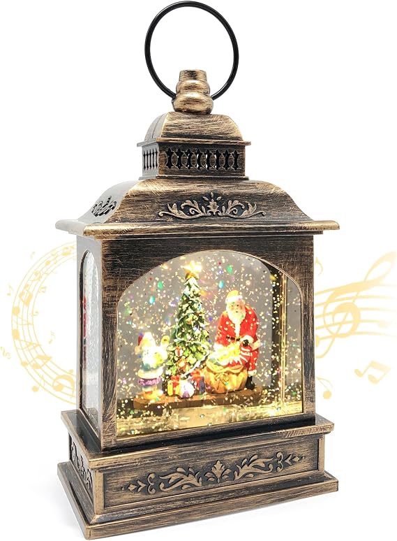 Marsyu Christmas Lantern Musical Christmas Snow Globes USB&Battery Powered Rotating Glittering Water Lanterns with Timer Vintage Xmas Decorations Home Décor Gifts (Santa Tree Little Girl Scene)