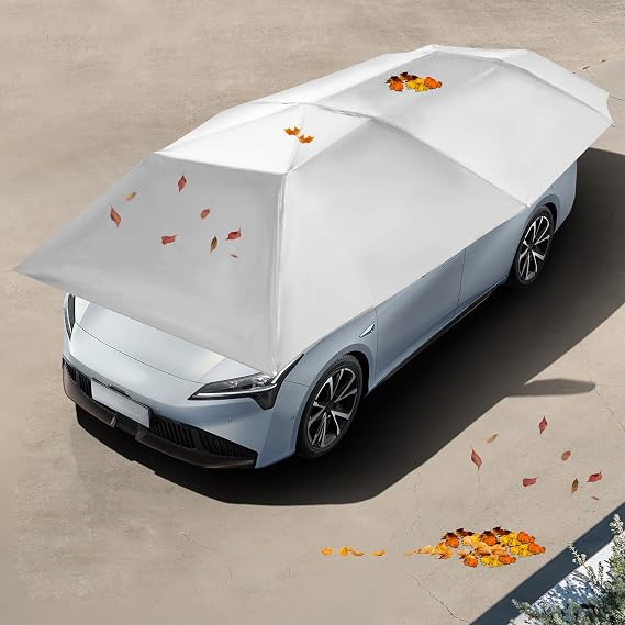 Car Canopy, 13.87.2FT Semi-Automatic Car Tent, Portable Car Canopy, UV Protection & Waterproof Outdoor Carport, Foldable Sun Shelter for Parking Lot or Home Use (Silver Gray)