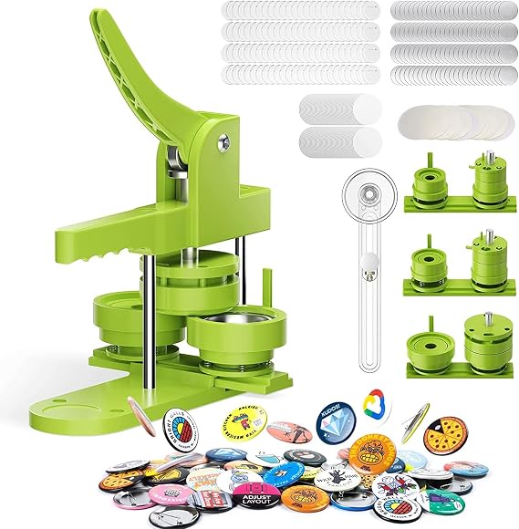 Button Maker Badge Machine 25+32+58 mm with 300pcs Plastic Badge and 100pcs Metal Button Sets, Pin Maker Machine,DOYFAY DIY Badge Press Machine with Molds & Circle Cutter