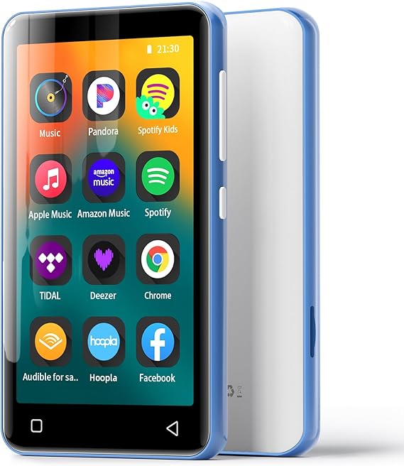 MP3 Player with Bluetooth and WiFi 4 Inch Full Touch Screen MP4 MP3 Player with Spotify Android Streaming Music Player Portable HiFi Sound Digital Audio Player with Speaker Blue/White