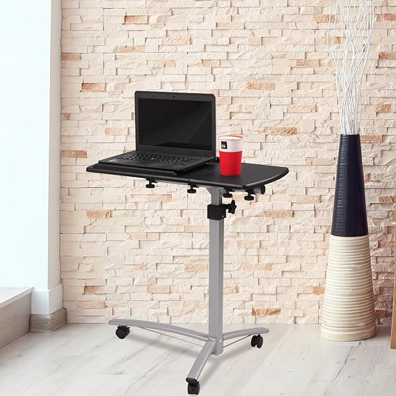 Modern Tiltable Overbed Bedside Table,Lifting Computer Desk,Portable Computer Workstations Desk,Adjustable Rolling Laptop Table,with Wheels,for Small Spaces, Bedroom, Living Room, Office (Black)