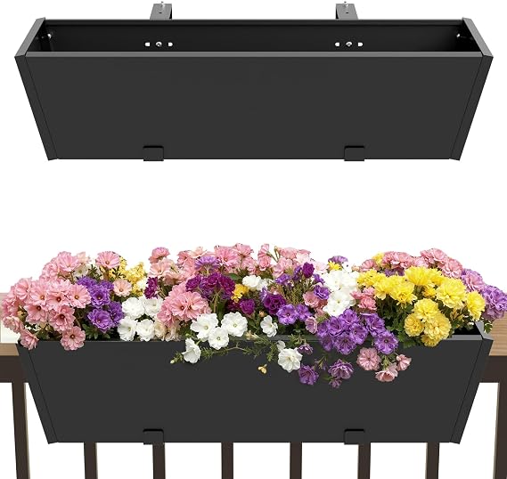 36 Inch Railing Planter Boxes, Heavy Duty Metal Hanging Planters with Adjustable Brackets, Outdoor Balcony Flower Box for Deck, Fence, Porch Railings