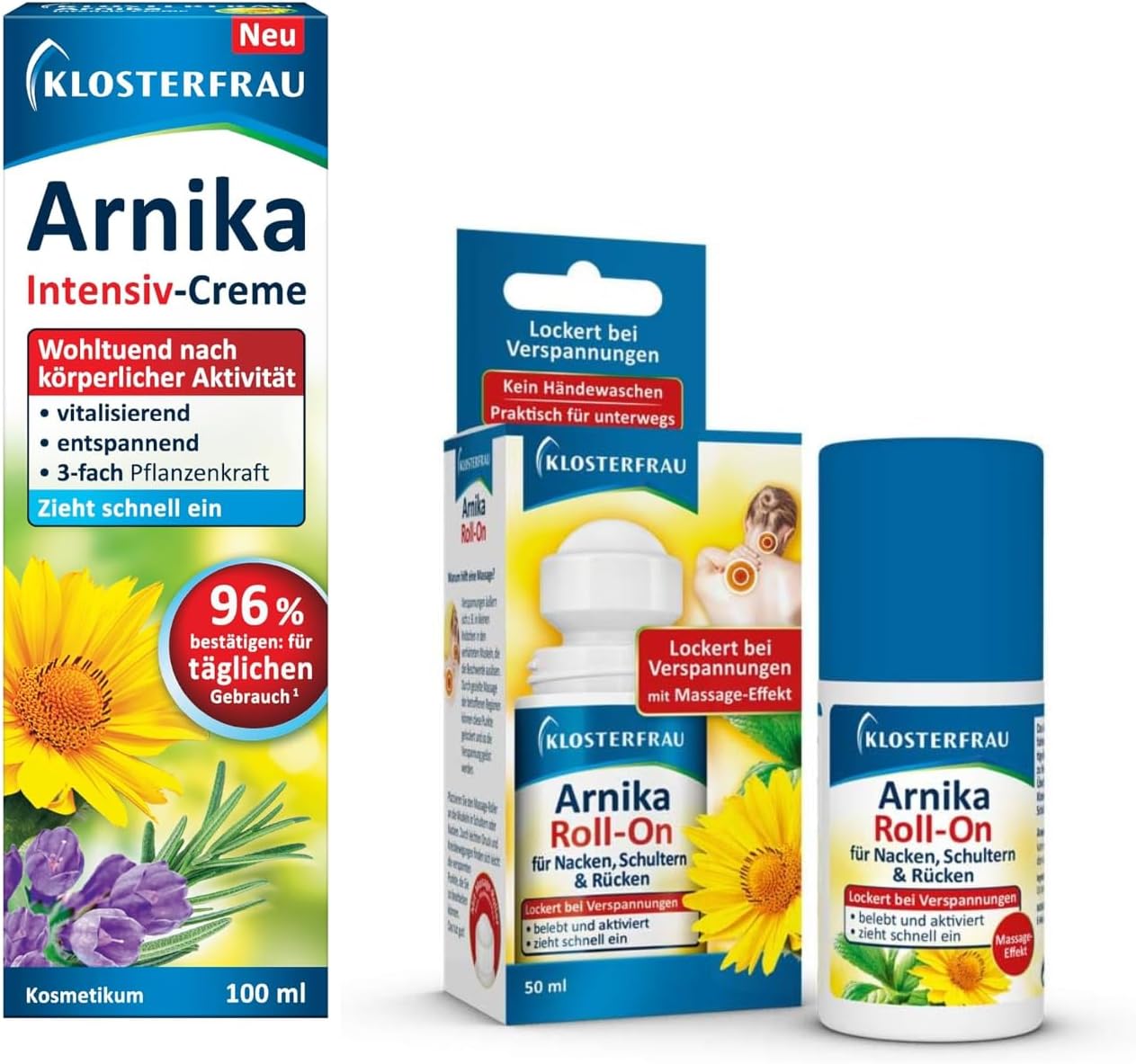 Klosterfrau Arnika Intensive Cream & Roll-On 100 ml & 50 ml Soothing After Physical Activity Revitalising and Relaxing