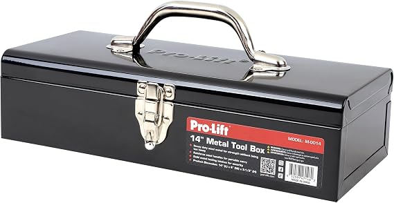 Pro-Lift Steel Tool Box 14-inch Metal Toolbox Portable with Handle Heavy Duty Metal Latch Closure Small Carry Storage Box Tools Organizer