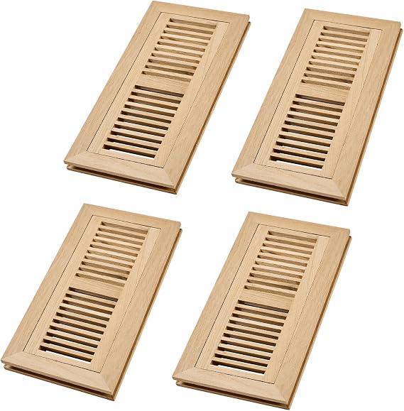 4 Pcs Pack White Oak Floor Register, Flush Mount Vent, 4x12 Inch,Unfinished