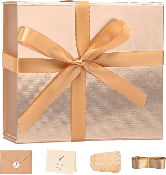 LIFELUM Rose Gold Gift Box 8 x 7 x 3 Christmas Gift Box with Magnetic Lid Bridesmaid Proposal Box