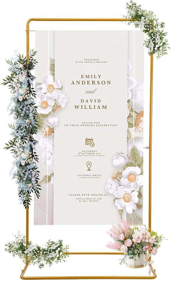 Wedding Arch Backdrop Stand Rectangle Wedding Rack Detachable Decorative Balloon Arch,for Wedding, Birthday, Party, Anniversary, Graduation Decoration(Gold)