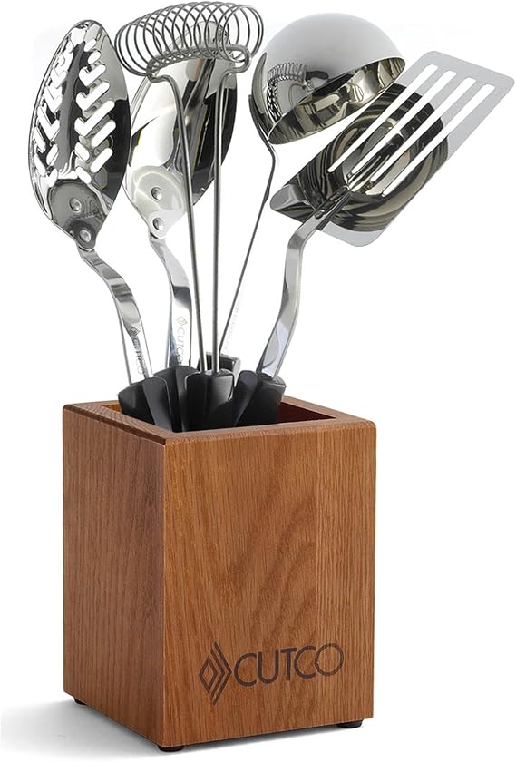 CUTCO Model 1718 5pc Kitchen Tool Set with Cherry Oak Holder ........Includes #1716 Slotted Turner, #1712 Basting Spoon, #1713 Slotted Spoon, #1715 Ladle, #1714 MixStir (all with Classic Brown,