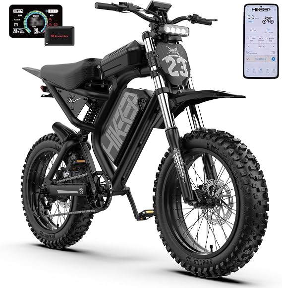 HiKeep Electric Dirt Bike for Adults, Safety Tested to UL 2849 | Peak 3000W Electric Bikes, 35MPH, 52V/40Ah, 120 Mile Ebike, NFC APP Control, 20 Inch All-Terrain Fat Tire Electric Motorcycle