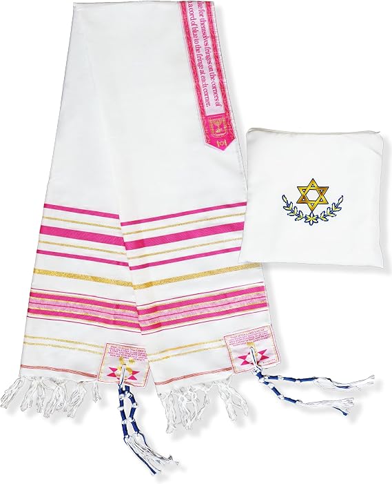 Tallit 祈りショール 72インチ x 22インチ バッグ&付属Tzitzits付き 男女兼用 タリットトーラー風デザイン