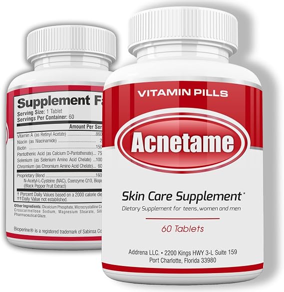 Acnetame Acne Pills 60- Supplements for Acne Treatment Pill Women Men Teens | Clear Skin Supplement & Hormonal Pimple Tablet, Natural Breakout & Blemish Control, Oily Skin Sebum- 60 Tablets