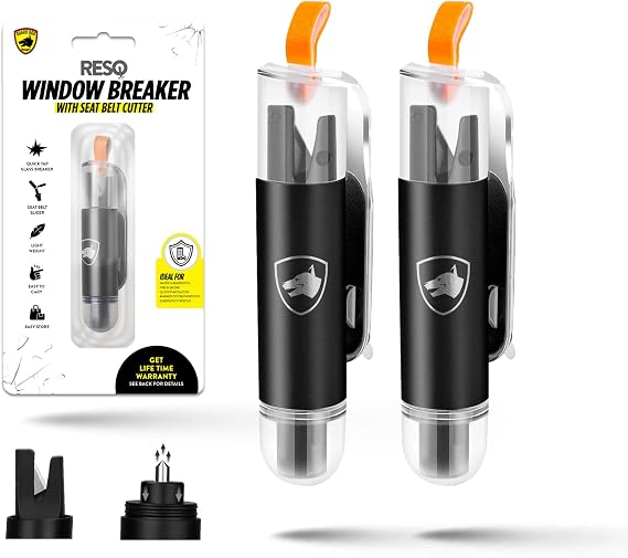 Guard Dog Security Window Breaker Seatbelt Cutter, Quick-Tap Tungsten Tip, Compact Emergency Keychain Car Escape Tool