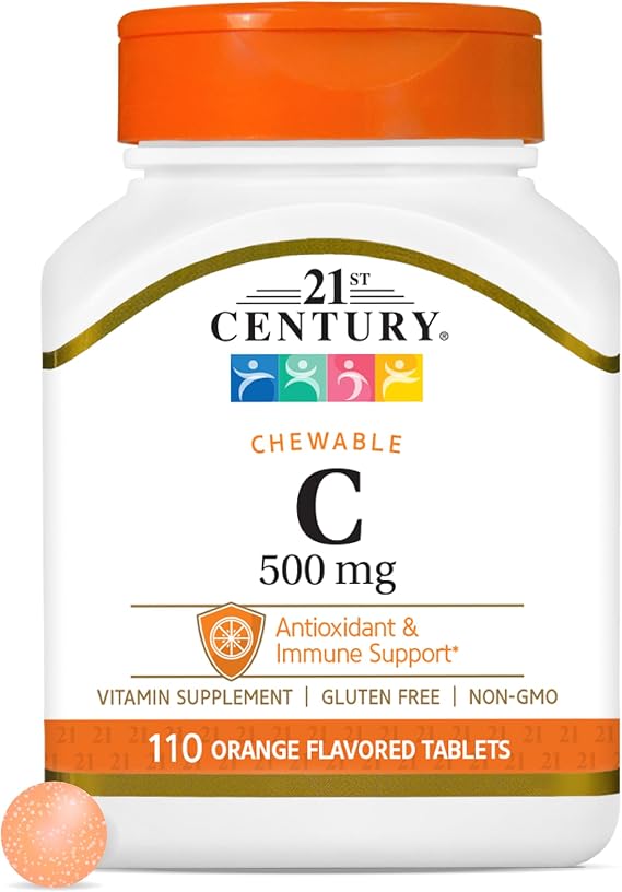 21st Century Vitamin C 500mg Chewable, Orange, Immune Support, 110ct