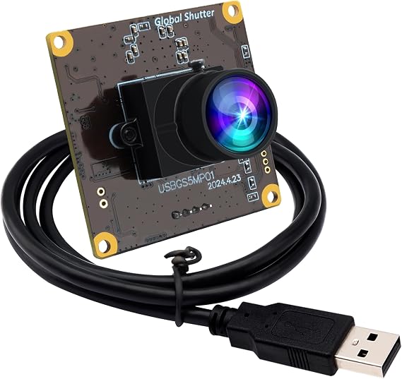 ELP 5MP Global Shutter 50fps USB Camera Module for Computer UVC USB2.0 Lightburn Cam for Laser Engraver High Speed 60fps PC Camera Wide Angle Webcamera for Live Streaming (100Low Distortion Lens)