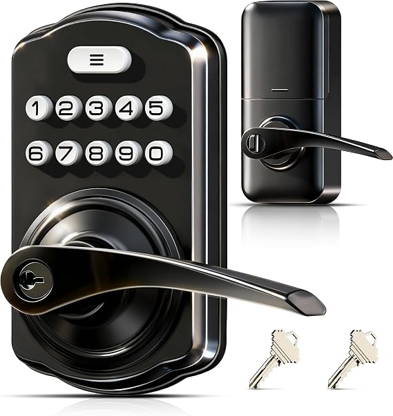 Veise KS04 Keypad Door Lock with Zinc Alloy Handle, Matte Black