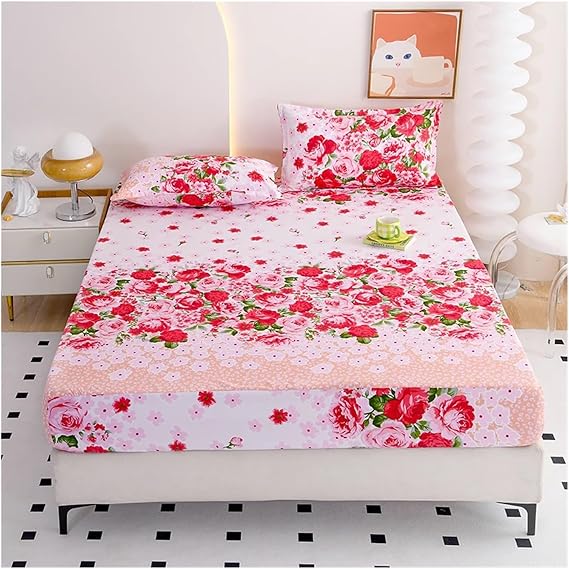 Printed Fitted Sheet Bed Sheet with Elastic Band Zebra Stripes Printed Fitted Queen Size Sheets Sets(Color 17,180x200x25 3pcs Set)