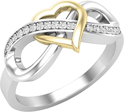 Dazzlingrock Collection Round White Natural Diamond Infinity Style Heart Engagement Ring for Women 0.08 Ctw in 10K14K18K Two Tone Real Solid Gold