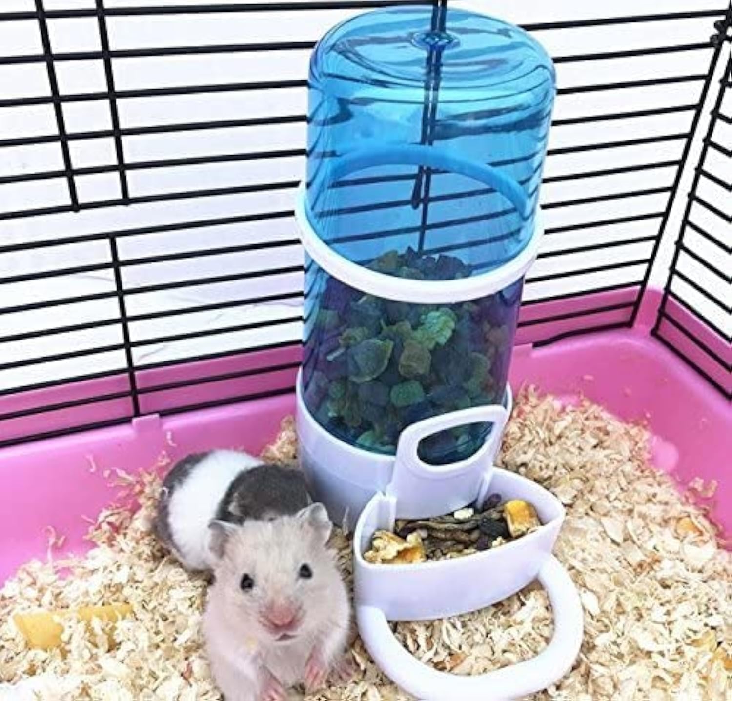Old Tjikko Automatic Small Animal Feeder, Gravity Food Dispenser with Holder for Hamster Bird Pigeon Parrot Mini Hedgehog, Cage Hanging Feeding Device 5.90x2.83x6.10in
