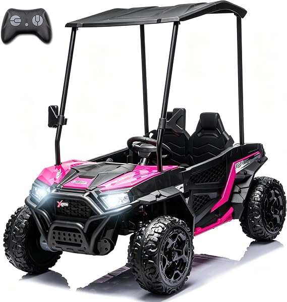 24V 4WD Ride on Toys for Big Kids, 2 Seater Side by Side Kids UTV, Pink