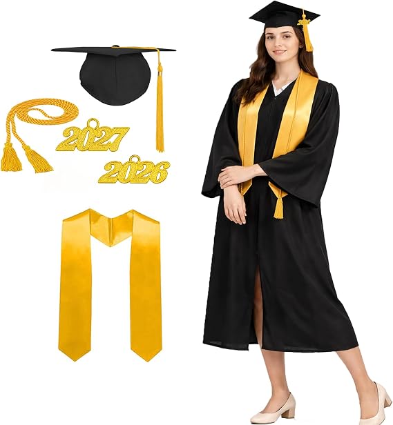 Adult Matte Graduation Cap & Gown Set with Tassel, 2026 & 2027 Charms