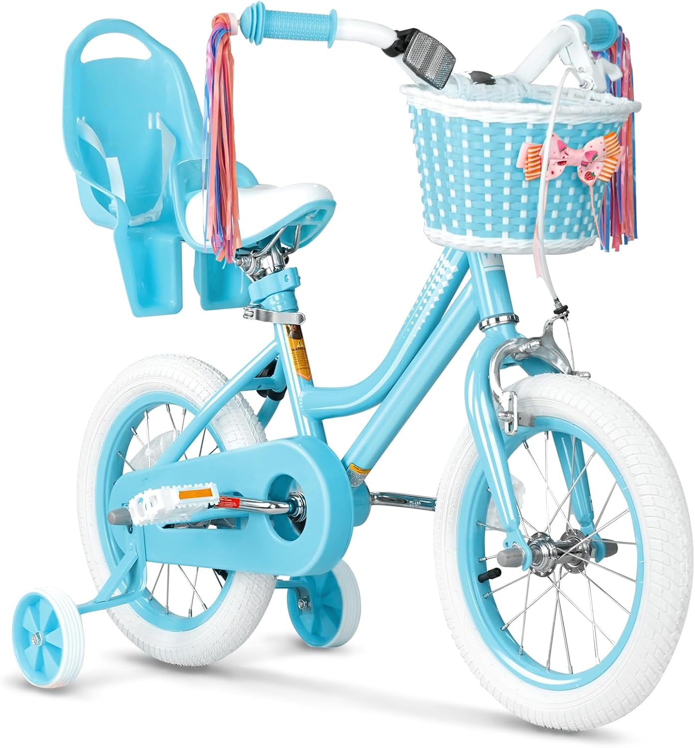 KORIMEFA Girls Bike for Toddlers 3-9 Years Old Kids, 12 14 16 Inch Kids Bike with Training Wheels, Streamers, Basket and Doll Seat, Children Bicycles with Handbrake