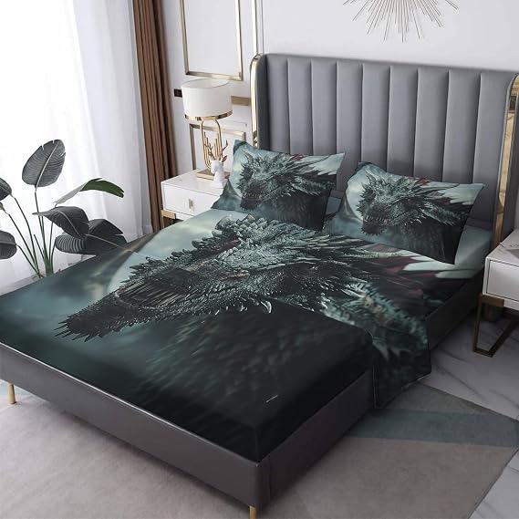 Dragon Sheets Full Size, Fantasy Animal Pattern Sheet Set, Soft Microfiber Wrinkle Free Bedding Sheets & Pillowcases 4 Piece, Bedroom Decor Bed Sheets with 16 Inch Deep Pocket