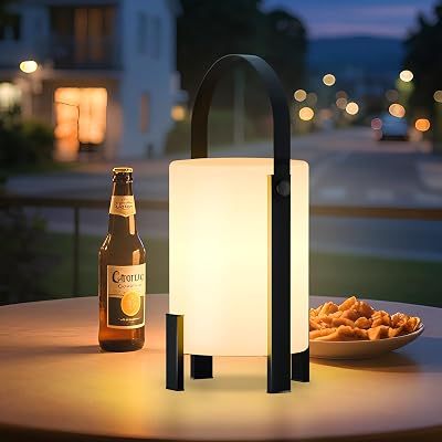 uuffoo LED Table Lamp Shower Lamp Rechargeable Lantern Cordless 3000K and Candle Light IP44 Rain-Resistant | with Remote | PE & Metal for Indoor Outdoor Bathroom Patio Camping Restaurant Home