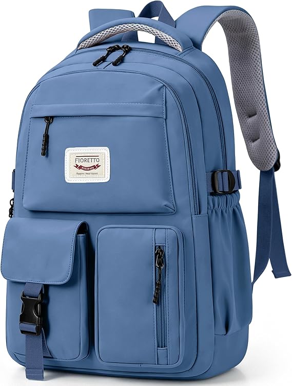 FIORETTO Lightweight School Backpack Womens, Cute School Bag for Teenager Girls, 15.6 Laptop Rucksack Backpack for School Casual Daypacks Travel Backpack for College Work Dark blue 25L
