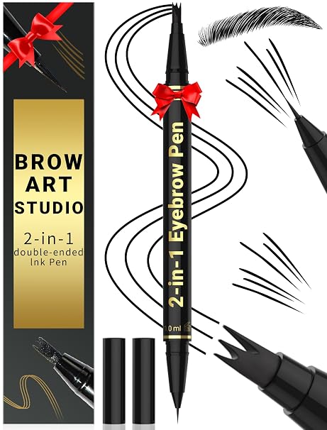 Microblading Eyebrow Pencil - Eyebrow Pencil 2-in-1 Dual-Ended Eyebrow Pencil with 3-Prong Micro Fork Tip Applicator & Precise Brush Tip Creates Natural Eyebrows Black