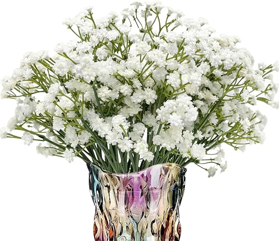 6-Pcs 21 Secure-Stem Realistic Artificial White Babys Breath (Gypsophila) Flowers with No-Shedding Design Perfect for Wedding Centerpieces, Home Decor & Vase Fillers