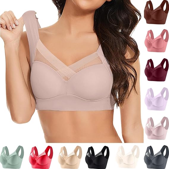 SHAOBGE Zen Chic Bras for Older Women Seamless Wireless Posture Correcting Push Up Anti Sagging Full Coverage Ice Silk Bra
