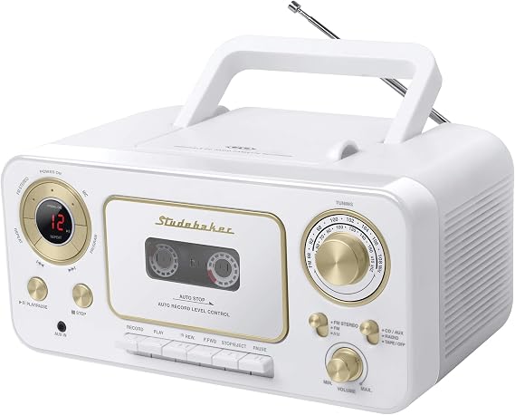 Studebaker SB2135WG Portable Stereo CD Player with AM/FM Radio and Cassette Player/Recorder (White Gold)