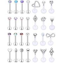 Vsnnsns 16G Lip Rings Stainless Steel Tragus Helix Conch Piercing Jewelry Snake Bite Piercing Monroe Lip Rings Labret Medusa Cartilage Lobe Earrings Studs Piercing Jewelry 6MM 8MM 10MM Silver 28PCS