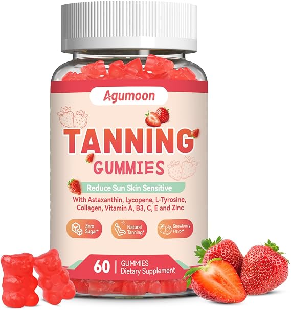 Tanning Gummies for Women and Men, Self Tan Supplement - 60 Counts | with Beta Carotene, Lycopene, Astaxanthin, Collagen & Vitamins, for Skin Health & Pigmentation, Vegan