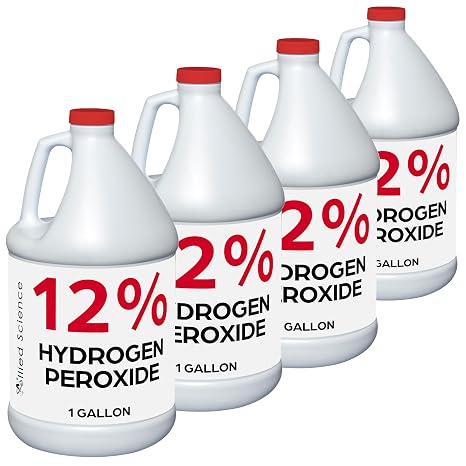 Allied Science 12% Food Grade Hydrogen Peroxide, 4X Stronger, Dilute and Use for Personal Care, Home, Kitchen, Bath, Carpet, Water Cleaner, Plant Treatment, 1 Gallon (4)