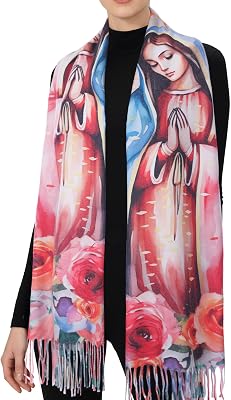 Virgen de Guadalupe Prayer Shawl Scarf Catholic Gifts For Women Mom Mexican Virgin Mary Pashmina Scarves Wrap Orange