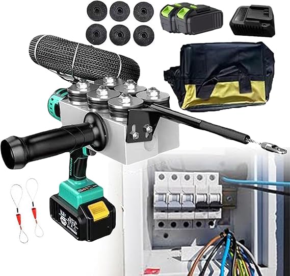 550n Automatic Stringing Machine - Electrician Wall Wiring Machine - Electric Wire Puller With LED Lighting - Stepless Speed Adjustment - Sprayed Wire Machine (2 * Battery)