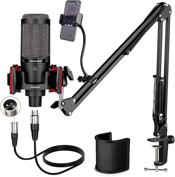 Condenser Microphone XLR,Professional Studio Recording Microphone for Computer PC,Cardioid Podcast Mic Kit with Boom Arm,Gaming Microphone for Streaming,ASMR,Singing,Voice Over,Vocal,YouTube,Zoom | 48V power required.XLR podcast mic for vocals, voiceovers and streaming. Studio microphone for gaming, ASMR and recording.