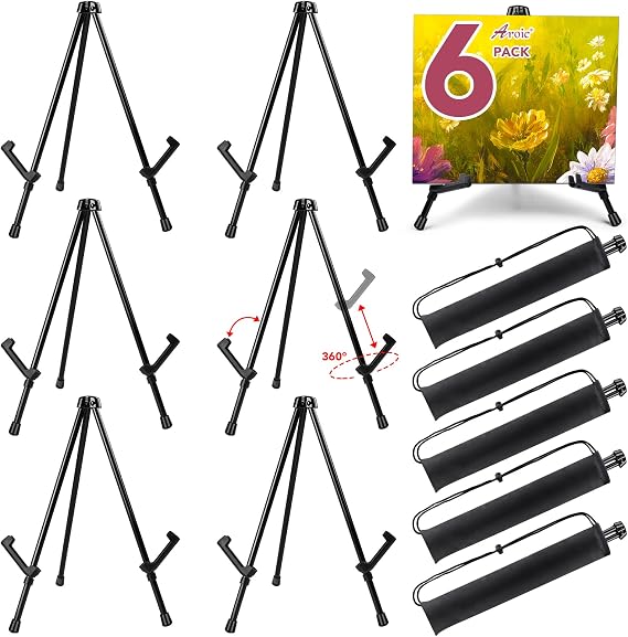 AROIC 6 Pack 14'' Tabletop Easels, Black Steel Table Top Easels for Display
