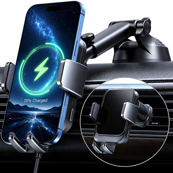 HTU 2026 Upgraded Smart Car Phone Holder Wireless Charger, 15W Fast Wireless Charger for Magsafe [Excellent Strudiness] One-Handed Auto Clamping,