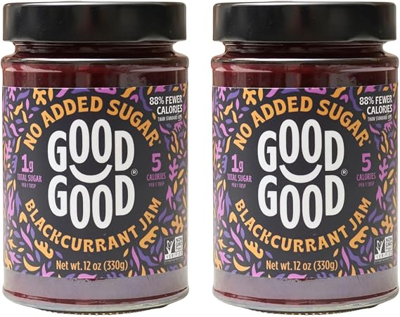 Good Good Blackcurrant Jam - No Added Sugar - Low Calorie - Gluten Free and Vegan - Diabetic and Keto Friendly - 12oz / 330g (Pack of 1)
