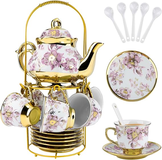 20-Piece Crockery Set, 450 ml Teapot 90 ml Tea Cup Tea Service Suitable for Home or Office, 6 People to Enjoy Hot Drinks, Afternoon Tea Set Suitable for Family Restaurants Birthdays