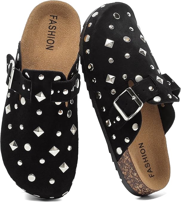 Clogs for Women Mens Suede Clogs Adjustable Buckle Comfort Slippers Fashion Studded Slip On Slippers Potato Shoes with Arch Support