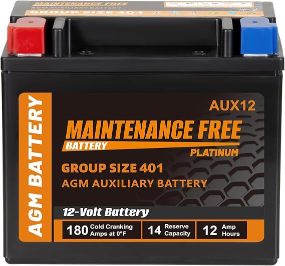 1AUTODEPOT AUX12 Auxiliary Battery, BCI Group 401 AGM Battery, 180CCA, 14RC,12V 12Ah Maintenance