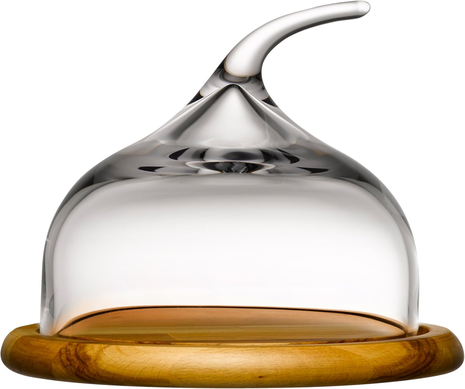 Paşabahçe Wooden Base Glass Cover Serving Plate, 22.5 cm, 1.26 kg