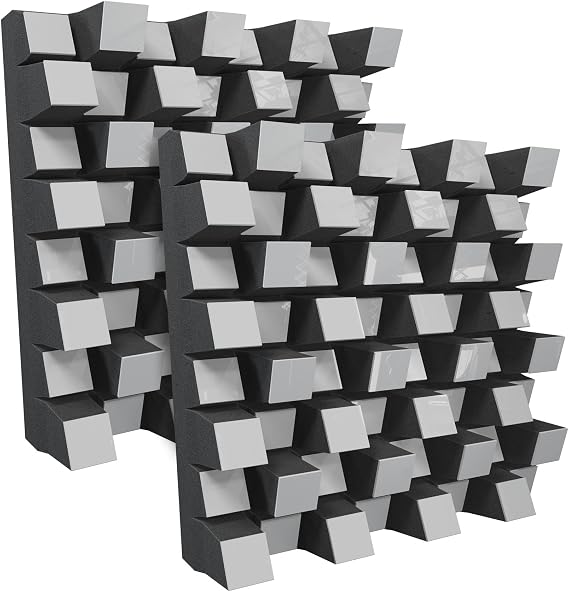 (2 Pack) Sound Acoustic Studio Diffuser Sirius | 2D QRD | Diffusion - Reflection - Absorption - Soundproofing | Wall Art Panel | (20"x20"x6" (50x50x15.3cm), White glossy plastic)